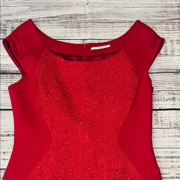 T Tahari Red Cap Sleeve Sheath Midi Dress Cocktail‎ Sz. 4 - Picture 5 of 8